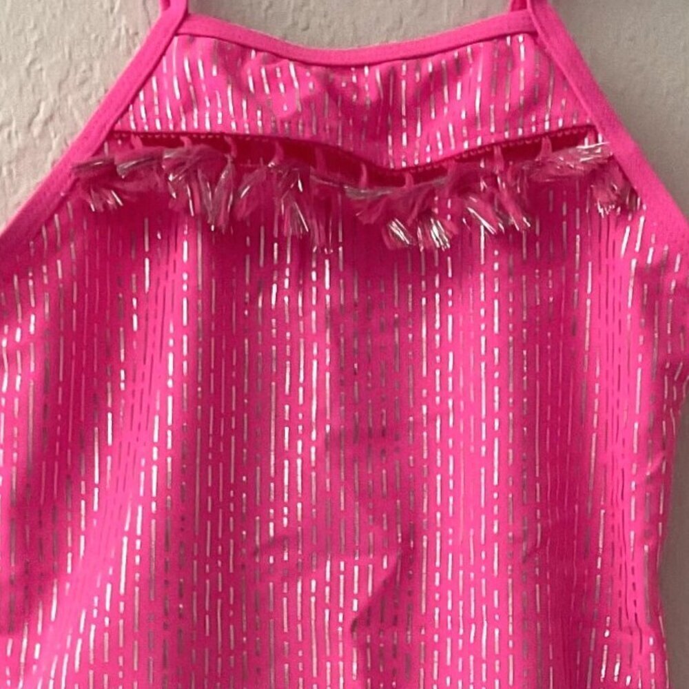 NEW KENSIE GIRL FOIL STRIPE RUFFLE TASSEL ONE PIECE SWIMSUIT - Picture 4 of 9